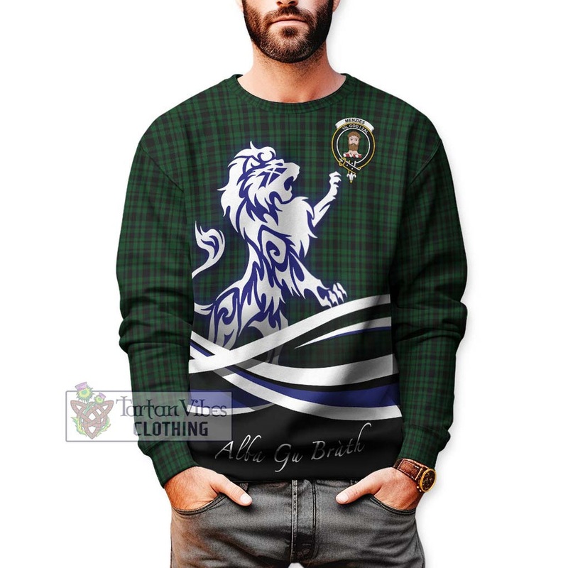 Menzies Green Tartan Sweatshirt with Alba Gu Brath Regal Lion Emblem