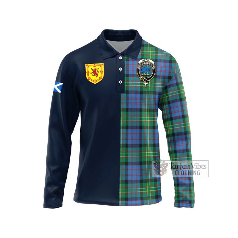 Bowie Ancient Tartan Long Sleeve Polo Shirt Alba with Scottish Lion Royal Arm Half Style