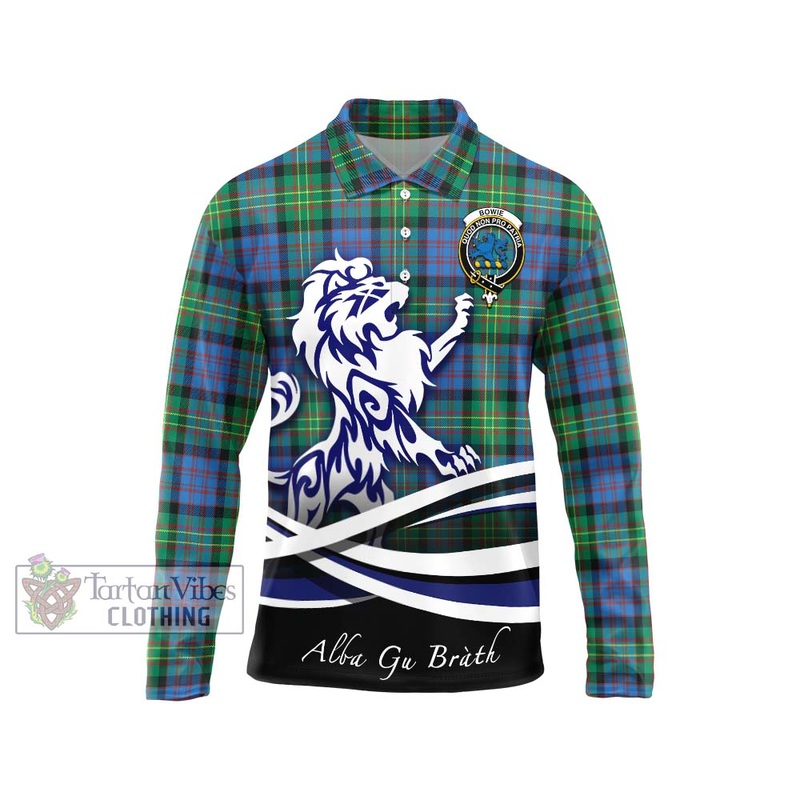 Bowie Ancient Tartan Long Sleeve Polo Shirt with Alba Gu Brath Regal Lion Emblem