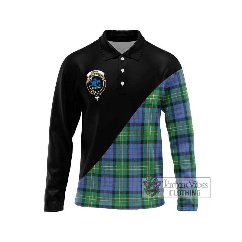 Bowie Ancient Tartan Long Sleeve Polo Shirt with Family Crest and Military Logo Style