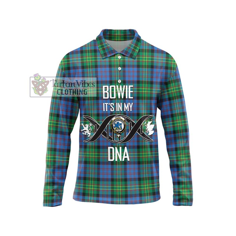 Bowie Ancient Tartan Long Sleeve Polo Shirt with Family Crest DNA In Me Style