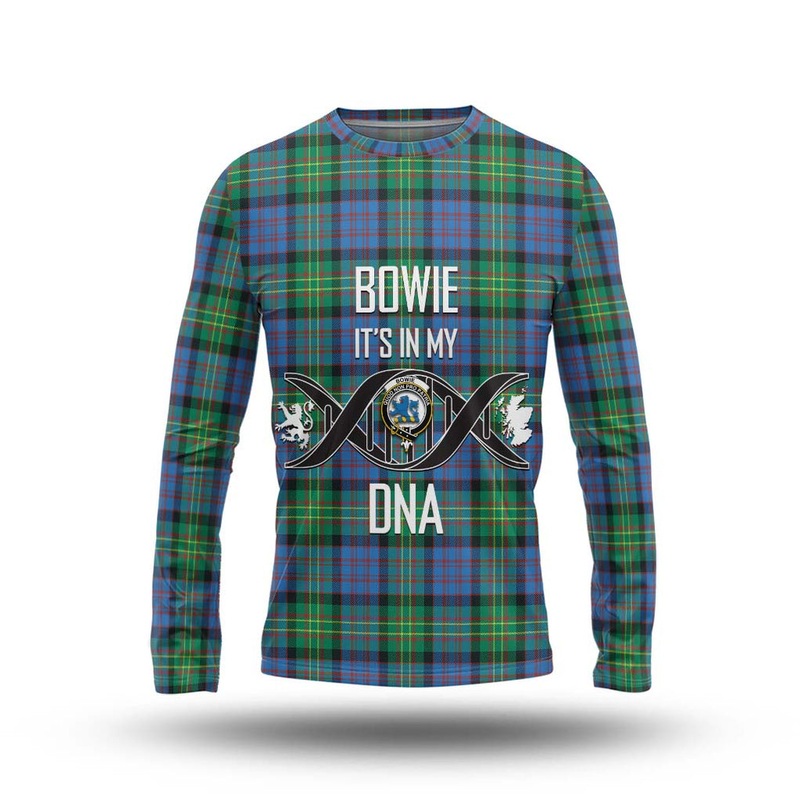 Bowie Ancient Tartan Long Sleeve T-Shirt with Family Crest DNA In Me Style