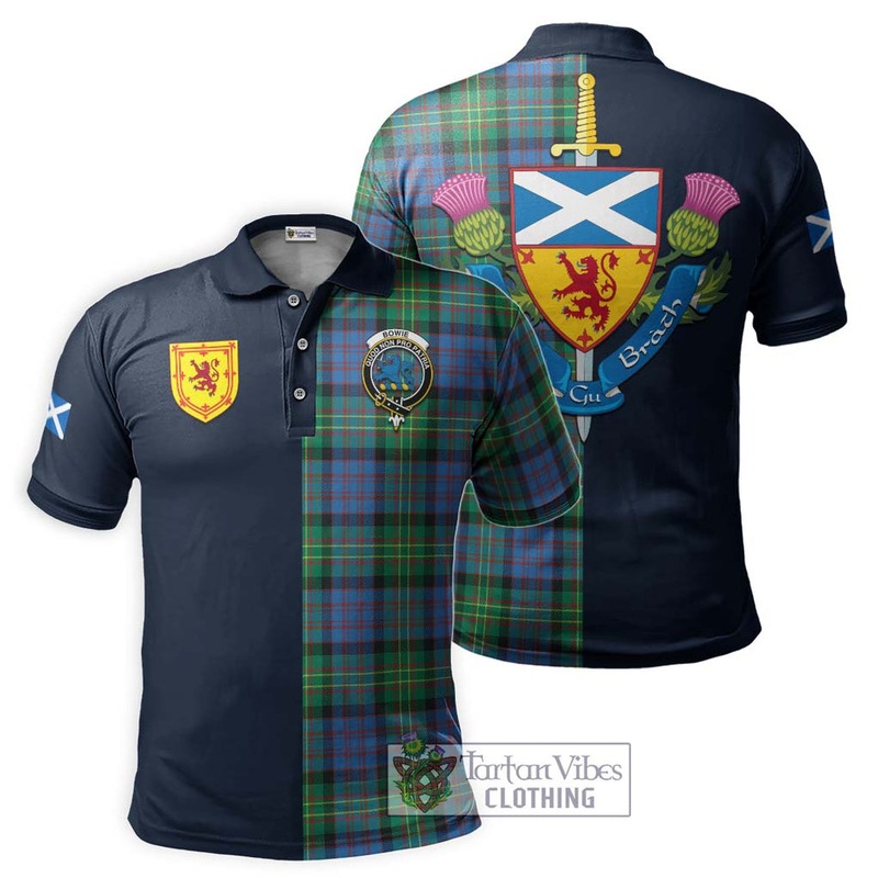 Bowie Ancient Tartan Polo Shirt Alba with Scottish Lion Royal Arm Half Style