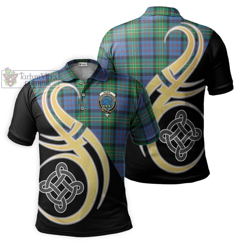 Bowie Ancient Tartan Polo Shirt with Family Crest and Celtic Symbol Style