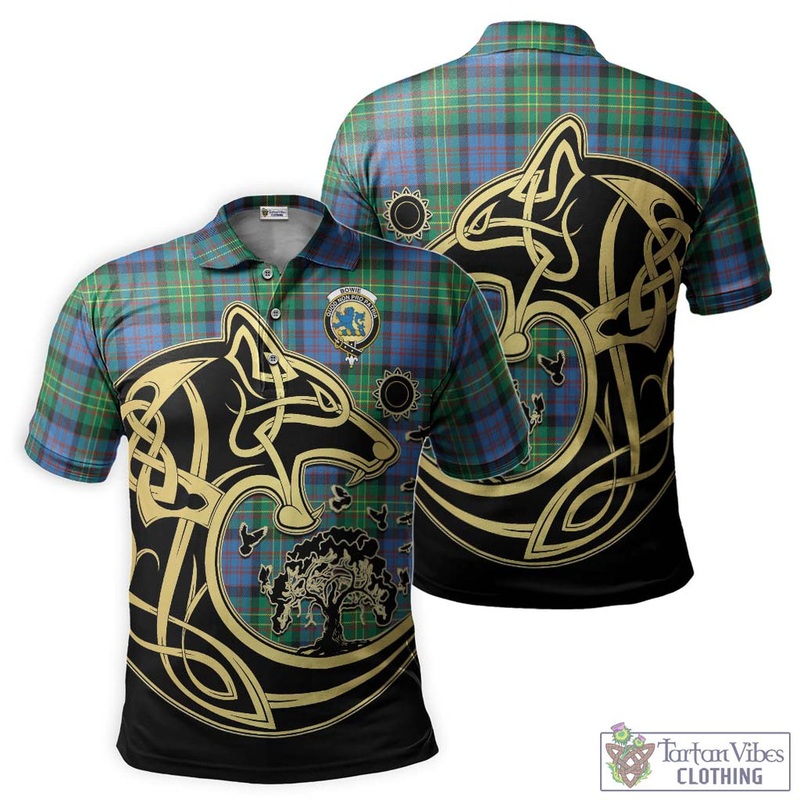 Bowie Ancient Tartan Polo Shirt with Family Crest Celtic Wolf Style