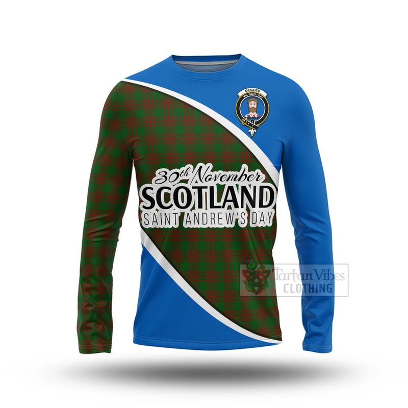 Menzies Family Crest Tartan Long Sleeve T-Shirt Celebrate Saint Andrew's Day in Style