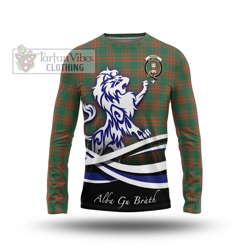 Menzies Green Ancient Tartan Long Sleeve T-Shirt with Alba Gu Brath Regal Lion Emblem