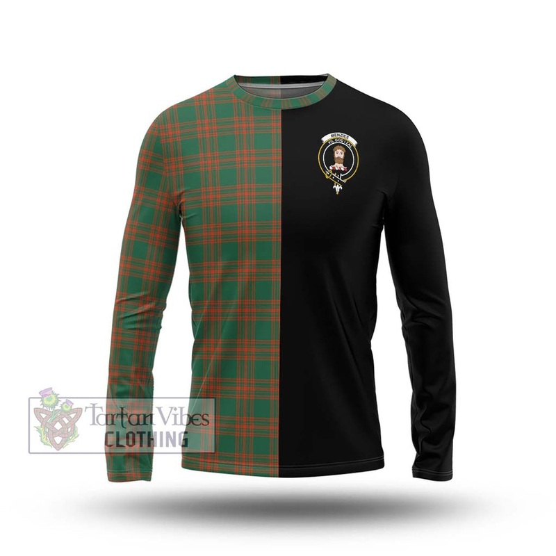 Menzies Green Ancient Tartan Long Sleeve T-Shirt with Family Crest and Half Of Me Style