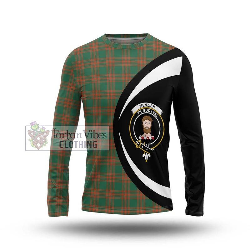 Menzies Green Ancient Tartan Long Sleeve T-Shirt with Family Crest Circle Style