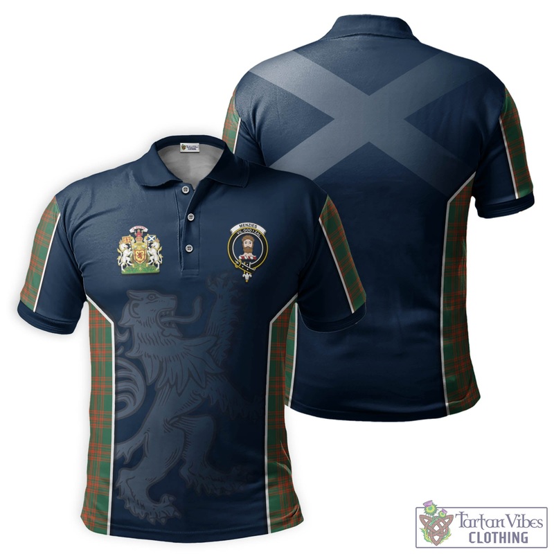 Menzies Green Ancient Tartan Men's Polo Shirt with Family Crest and Lion Rampant Vibes Sport Style