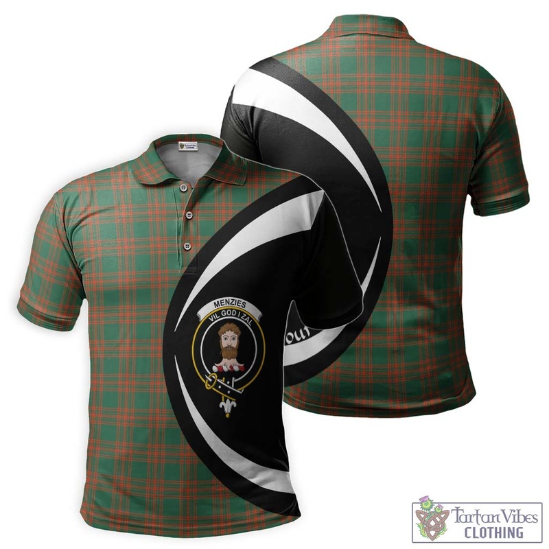 Menzies Green Ancient Tartan Men's Polo Shirt with Family Crest Circle Style