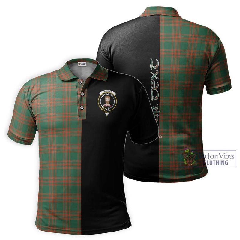 Menzies Green Ancient Tartan Polo Shirt with Family Crest and Half Of Me Style
