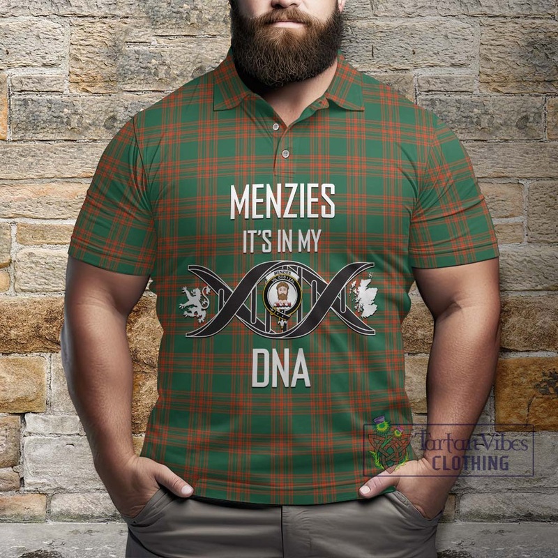Menzies Green Ancient Tartan Polo Shirt with Family Crest DNA In Me Style