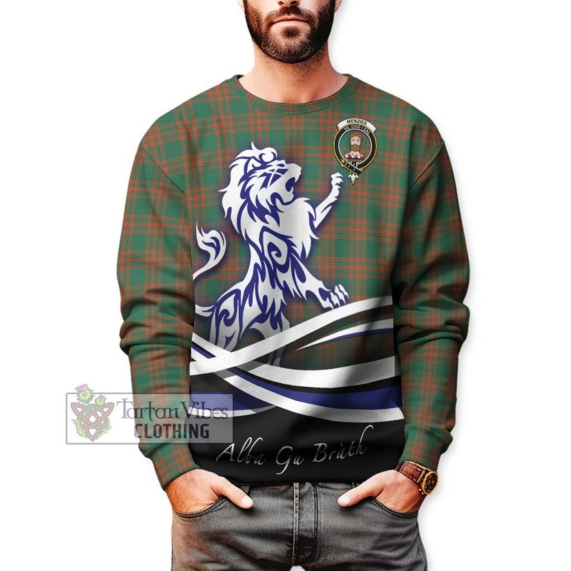 Menzies Green Ancient Tartan Sweatshirt with Alba Gu Brath Regal Lion Emblem