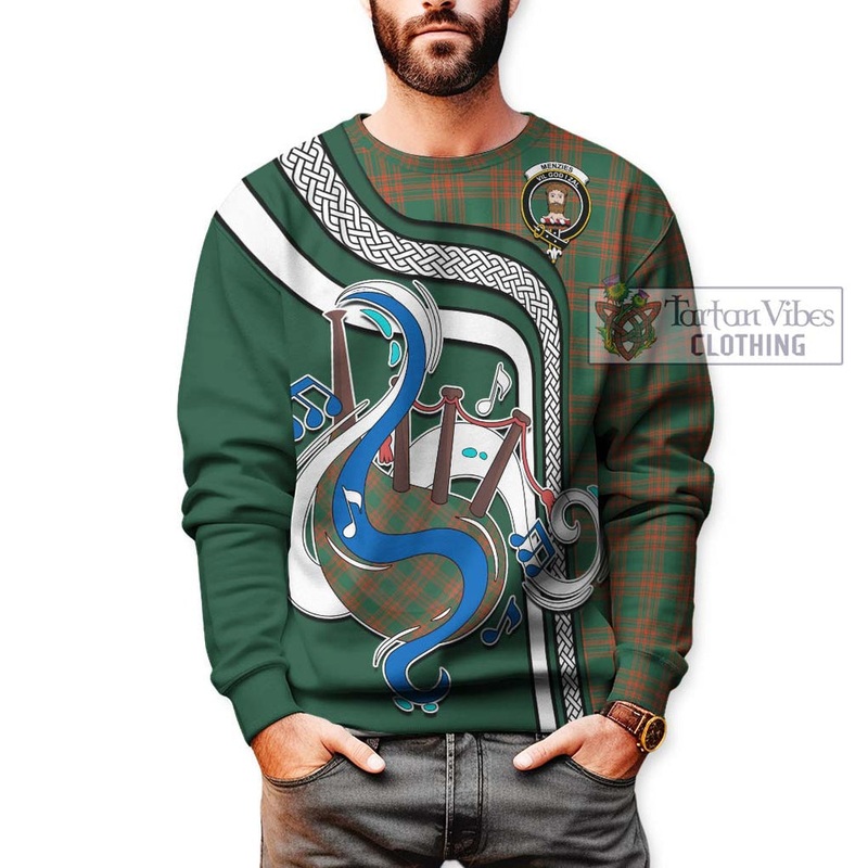 Menzies Green Ancient Tartan Sweatshirt with Epic Bagpipe Style