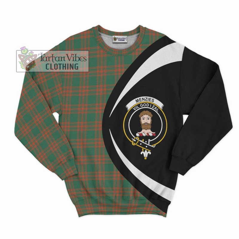 Menzies Green Ancient Tartan Sweatshirt with Family Crest Circle Style