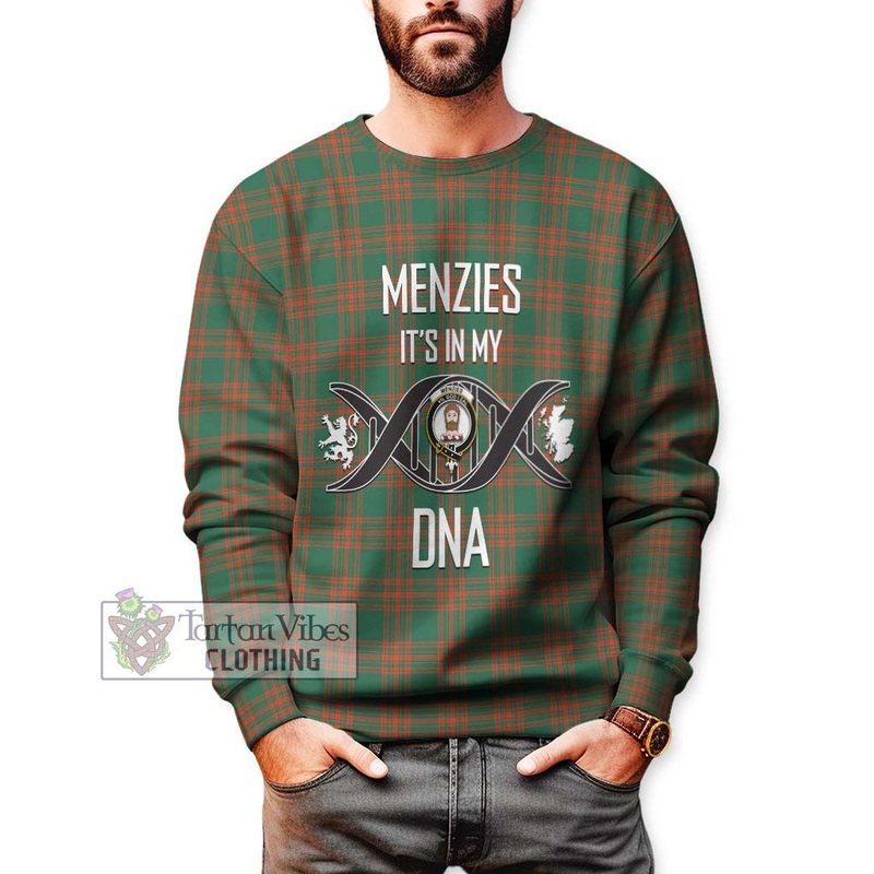 Menzies Green Ancient Tartan Sweatshirt with Family Crest DNA In Me Style