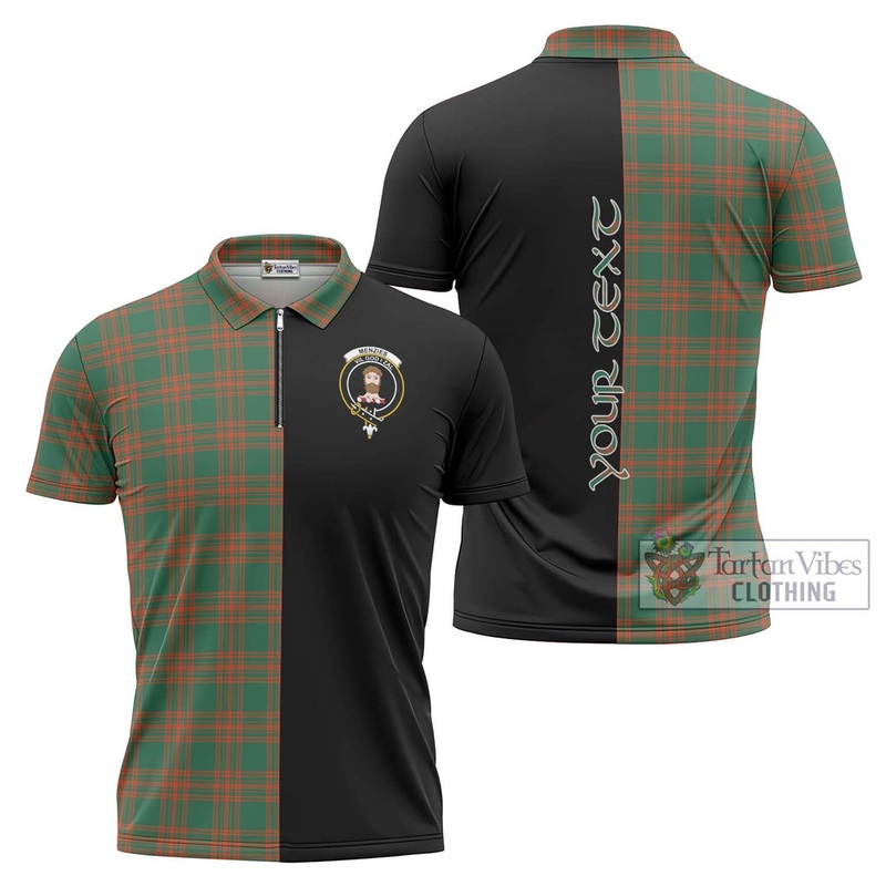 Menzies Green Ancient Tartan Zipper Polo Shirt with Family Crest and Half Of Me Style