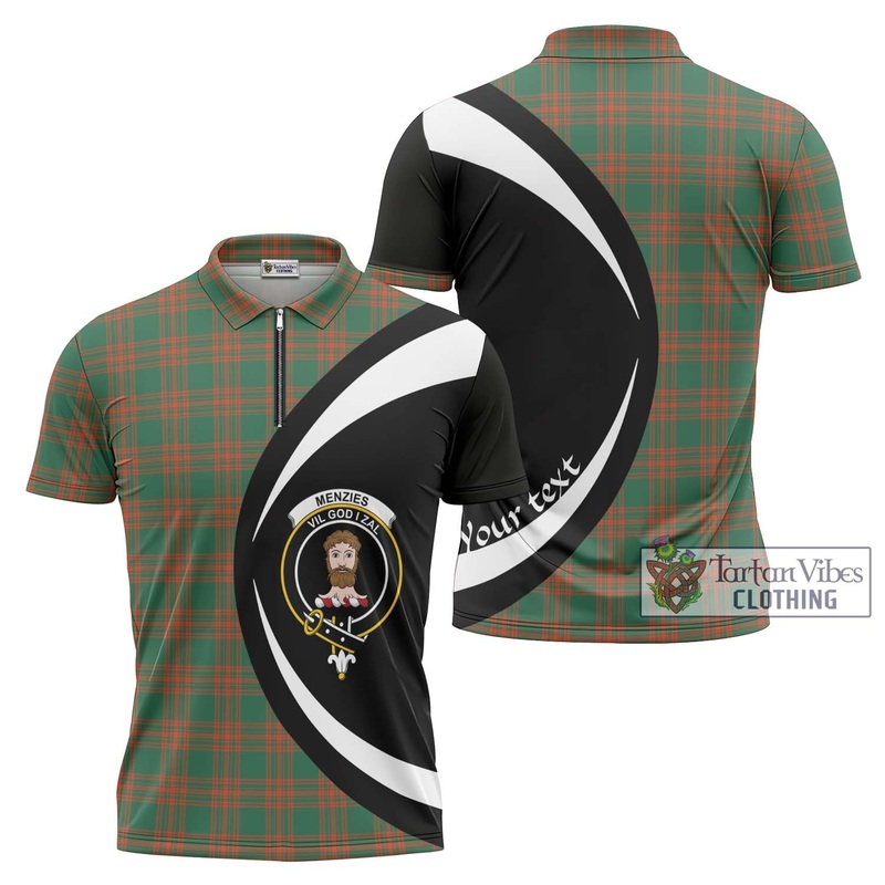 Menzies Green Ancient Tartan Zipper Polo Shirt with Family Crest Circle Style