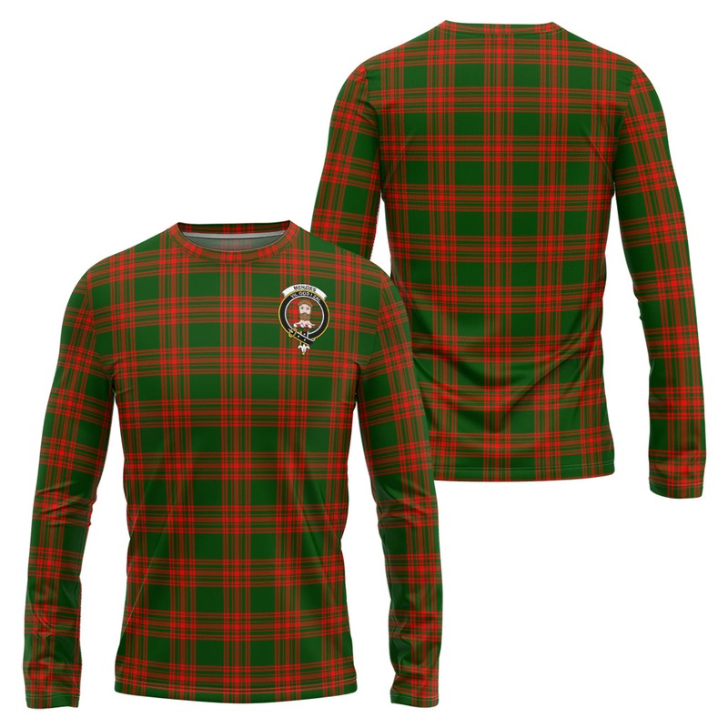Menzies Green Modern Tartan Long Sleeve T-Shirt with Family Crest