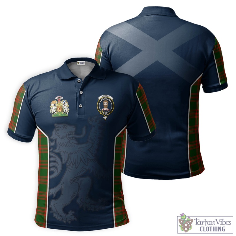 Menzies Green Modern Tartan Men's Polo Shirt with Family Crest and Lion Rampant Vibes Sport Style