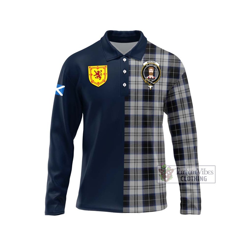 Menzies Black Dress Tartan Long Sleeve Polo Shirt Alba with Scottish Lion Royal Arm Half Style