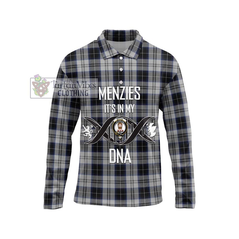 Menzies Black Dress Tartan Long Sleeve Polo Shirt with Family Crest DNA In Me Style