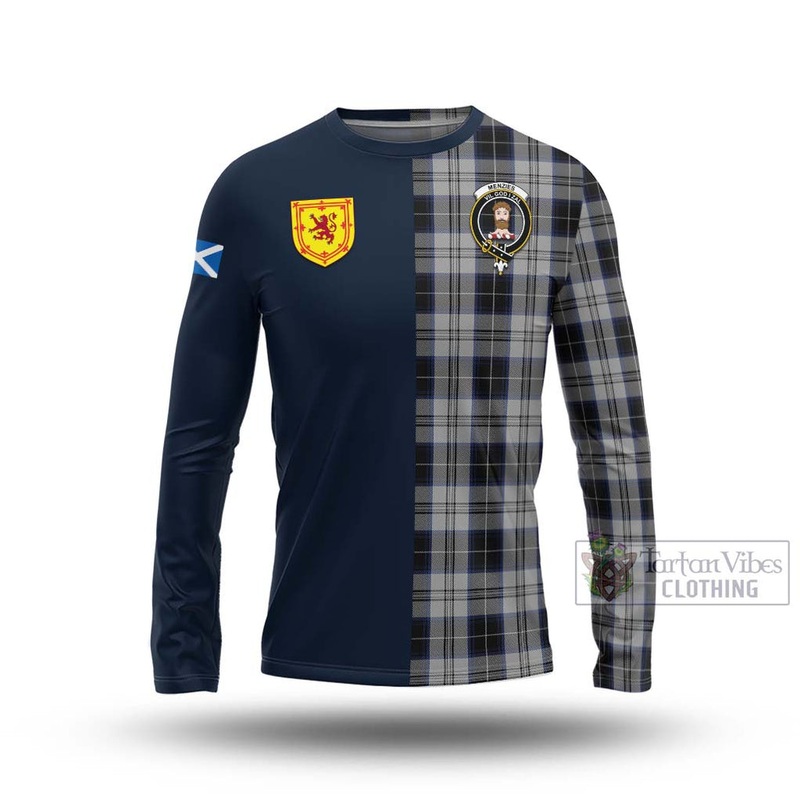 Menzies Black Dress Tartan Long Sleeve T-Shirt Alba with Scottish Lion Royal Arm Half Style