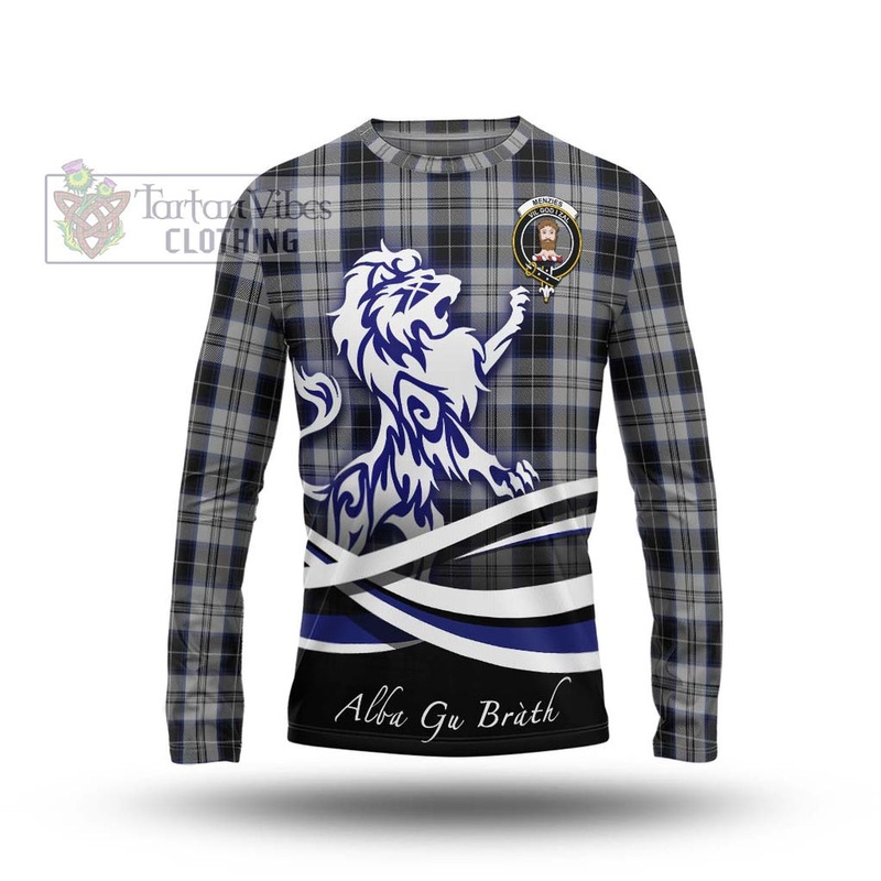 Menzies Black Dress Tartan Long Sleeve T-Shirt with Alba Gu Brath Regal Lion Emblem