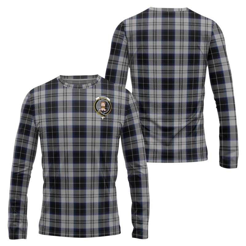 Menzies Black Dress Tartan Long Sleeve T-Shirt with Family Crest