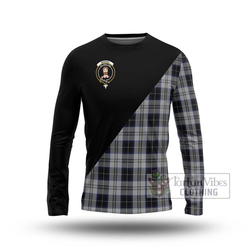 Menzies Black Dress Tartan Long Sleeve T-Shirt with Family Crest and Military Logo Style