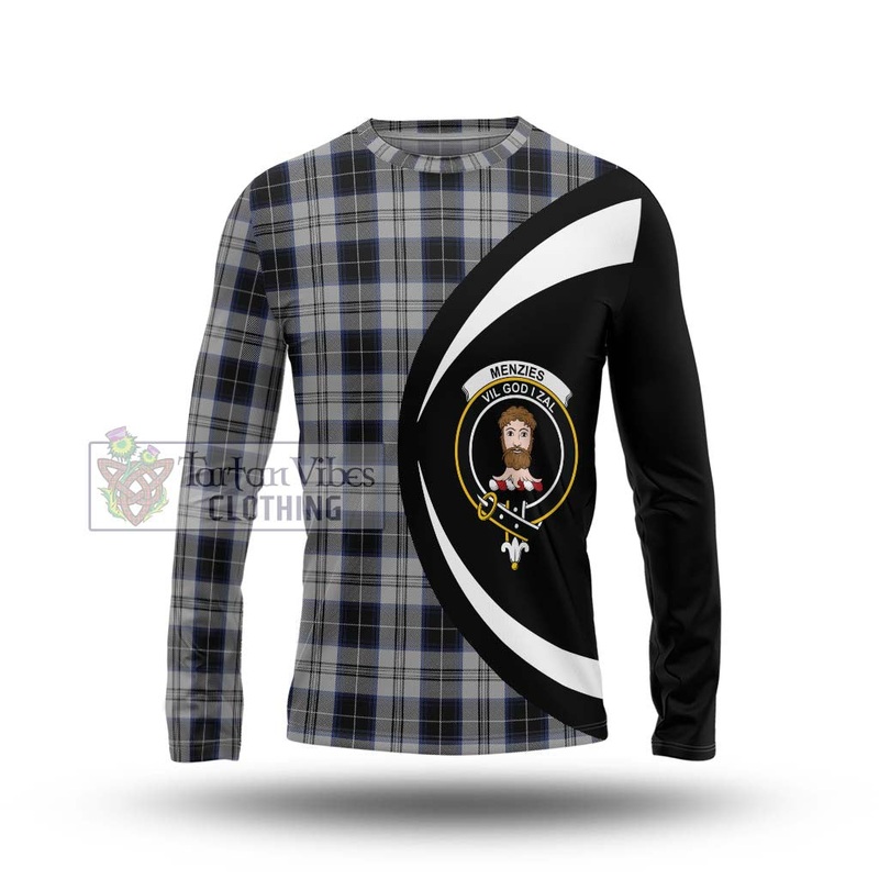Menzies Black Dress Tartan Long Sleeve T-Shirt with Family Crest Circle Style