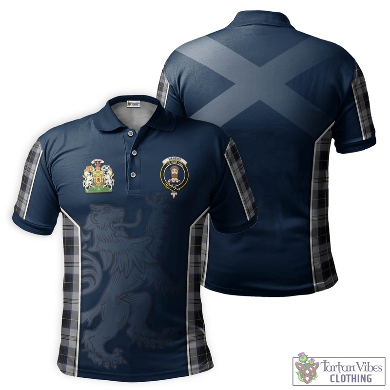 Menzies Black Dress Tartan Men's Polo Shirt with Family Crest and Lion Rampant Vibes Sport Style