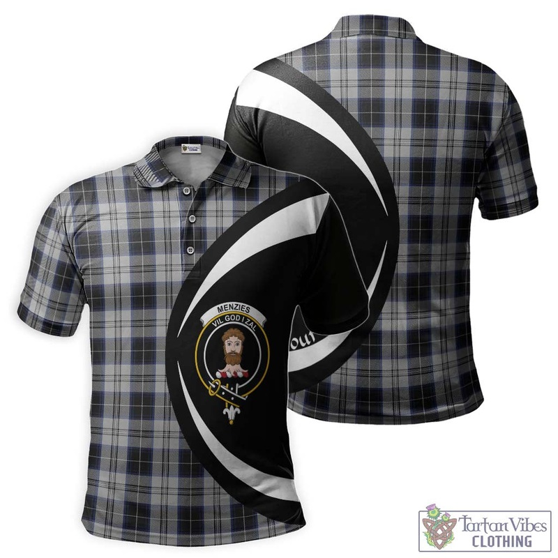 Menzies Black Dress Tartan Men's Polo Shirt with Family Crest Circle Style