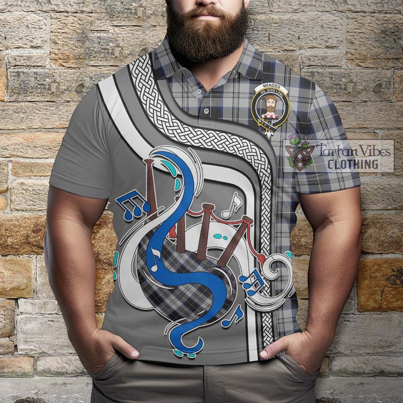 Menzies Black Dress Tartan Polo Shirt with Epic Bagpipe Style