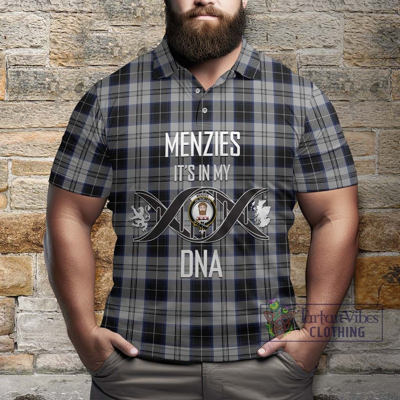 Menzies Black Dress Tartan Polo Shirt with Family Crest DNA In Me Style