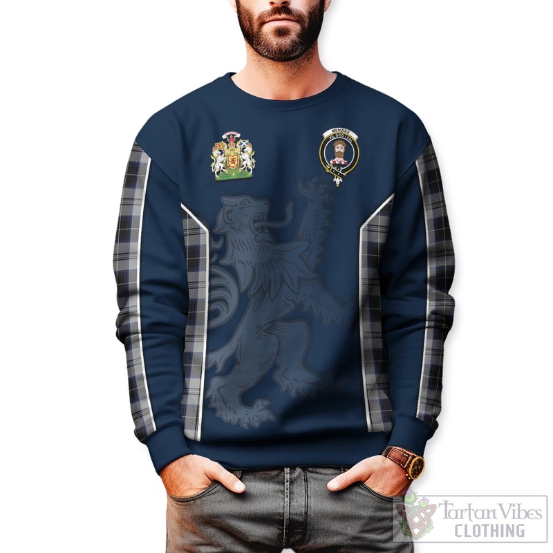 Menzies Black Dress Tartan Sweater with Family Crest and Lion Rampant Vibes Sport Style