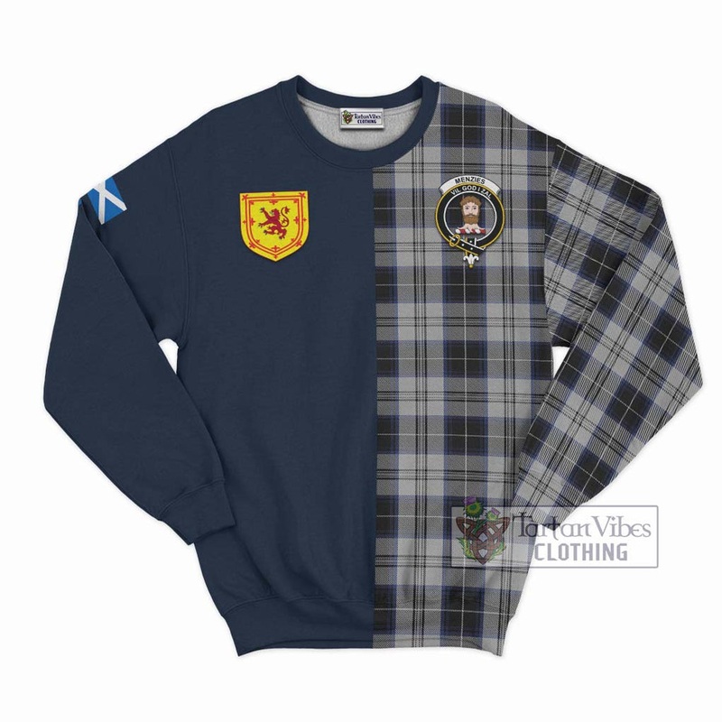 Menzies Black Dress Tartan Sweatshirt Alba with Scottish Lion Royal Arm Half Style