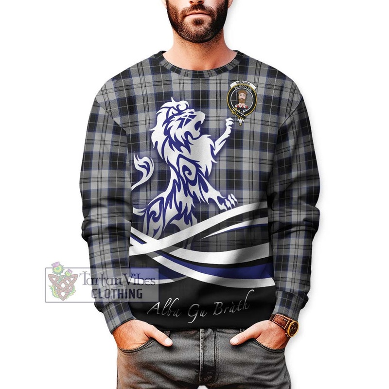 Menzies Black Dress Tartan Sweatshirt with Alba Gu Brath Regal Lion Emblem