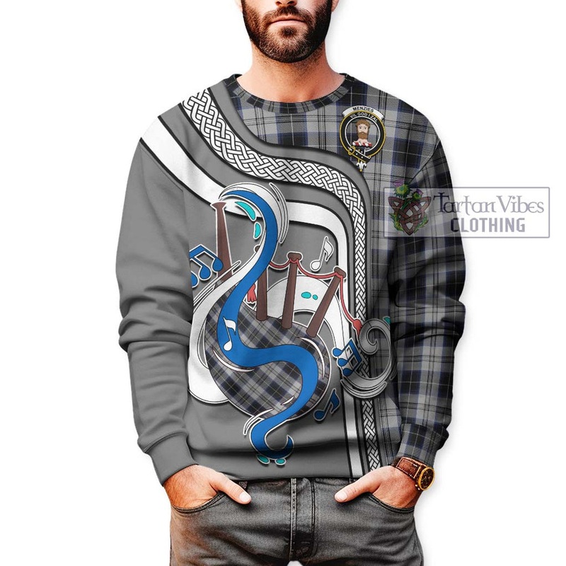 Menzies Black Dress Tartan Sweatshirt with Epic Bagpipe Style