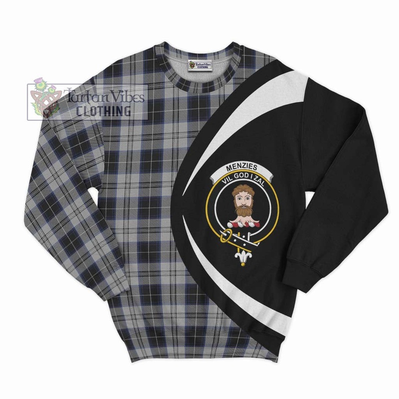 Menzies Black Dress Tartan Sweatshirt with Family Crest Circle Style