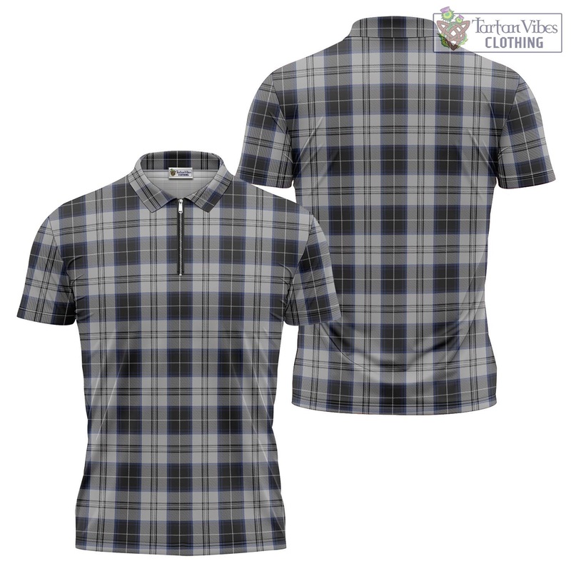Menzies Black Dress Tartan Zipper Polo Shirt