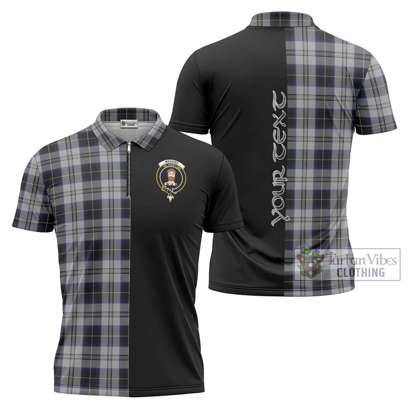 Menzies Black Dress Tartan Zipper Polo Shirt with Family Crest and Half Of Me Style