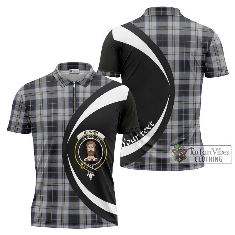 Menzies Black Dress Tartan Zipper Polo Shirt with Family Crest Circle Style