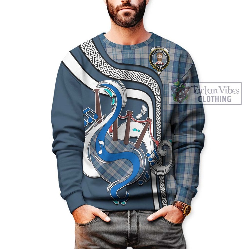 Menzies Dress Blue and White Tartan Sweatshirt with Epic Bagpipe Style