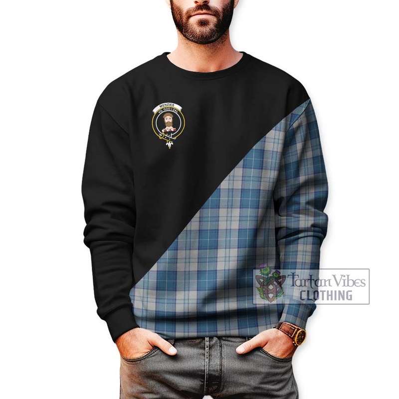 Menzies Dress Blue and White Tartan Sweatshirt with Family Crest and Military Logo Style