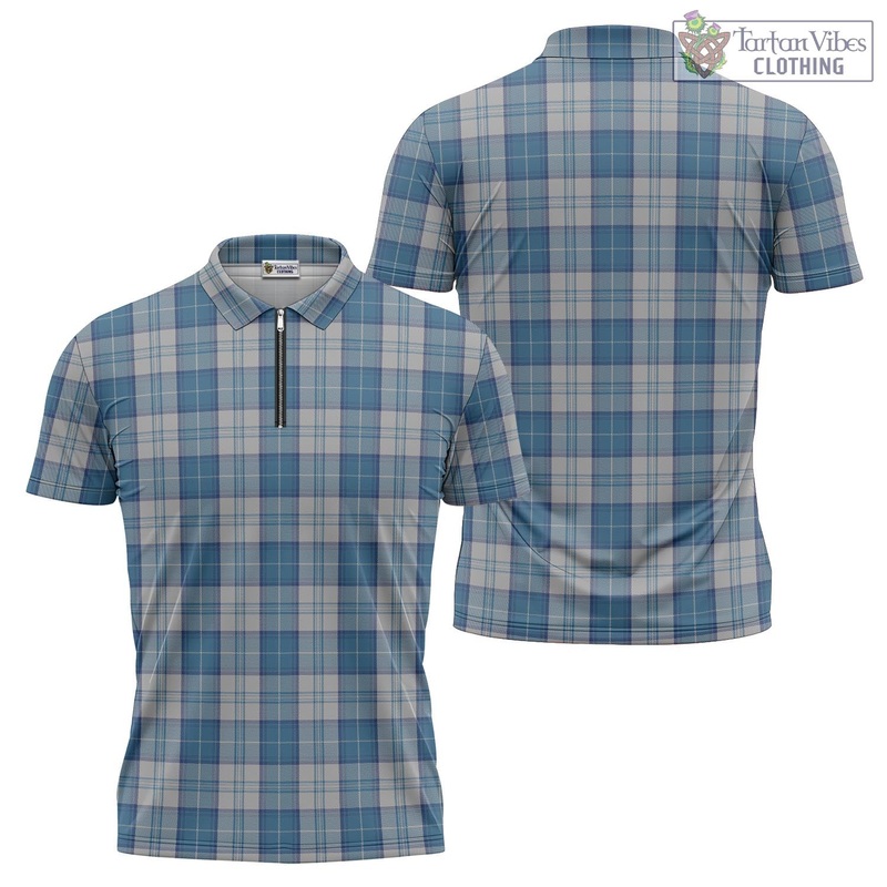 Menzies Dress Blue and White Tartan Zipper Polo Shirt