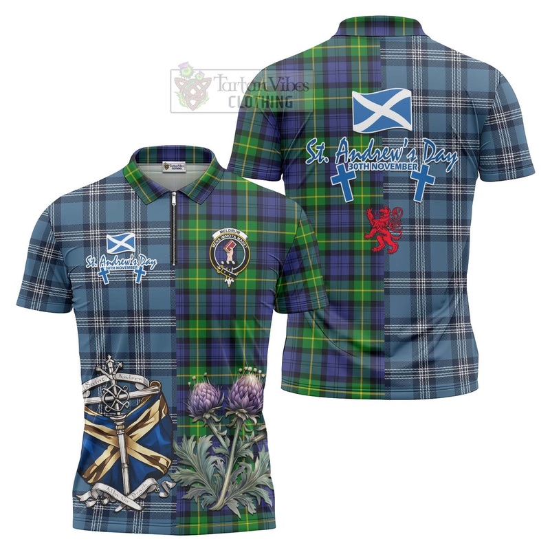 Meldrum Tartan Zipper Polo Shirt Happy St. Andrew's Day Half Tartan Style