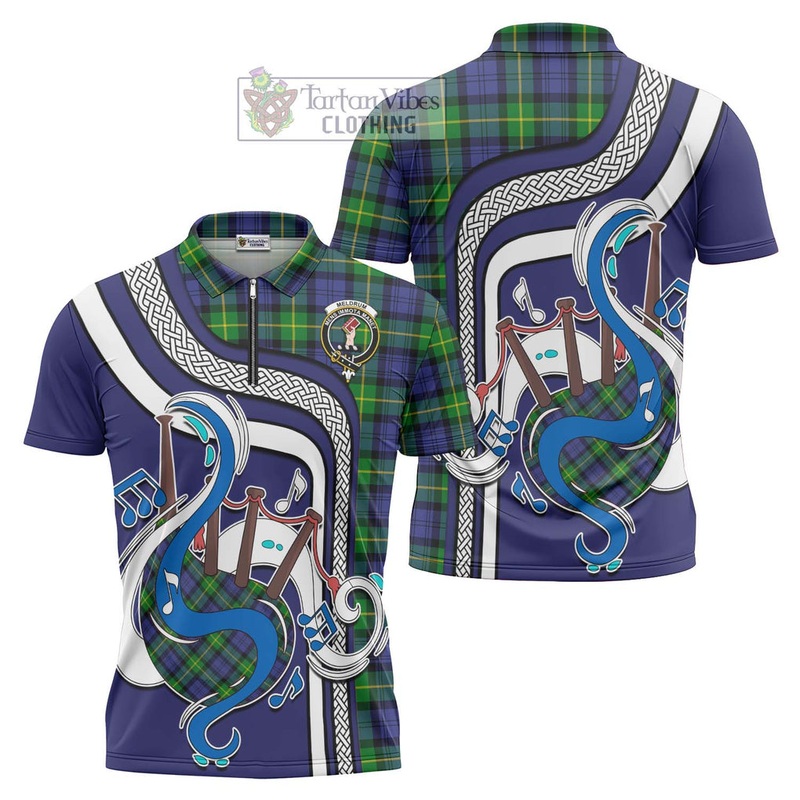 Meldrum Tartan Zipper Polo Shirt with Epic Bagpipe Style