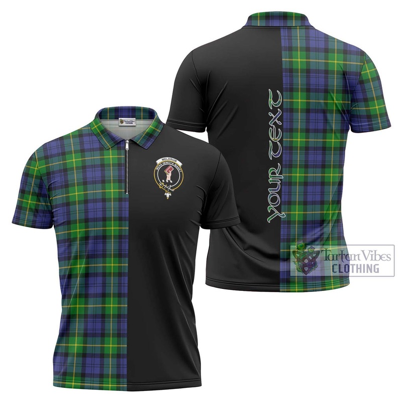 Meldrum Tartan Zipper Polo Shirt with Family Crest and Half Of Me Style
